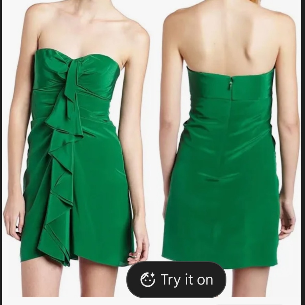 BCBG MaxAxazria Kelly Green strapless cocktail ruffle dress size 8
